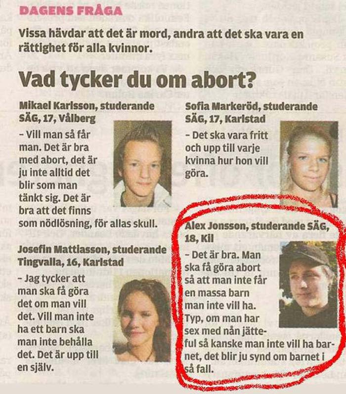 16. Vad tycker du om abort?
