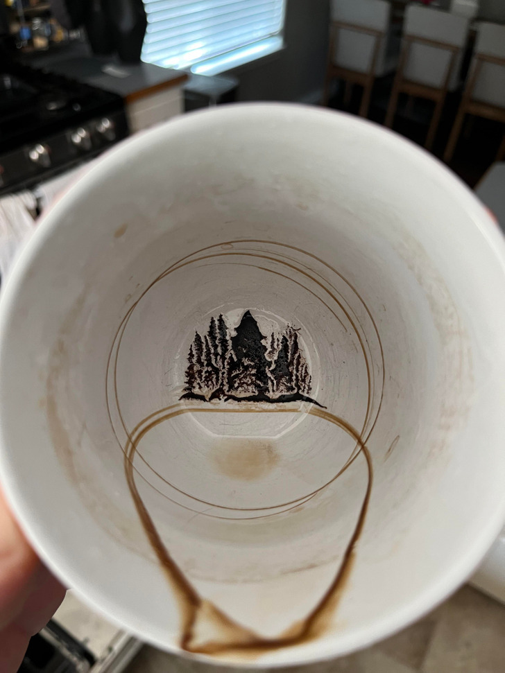 4. Min smutsiga kaffekopp ser ut som en tallskog.